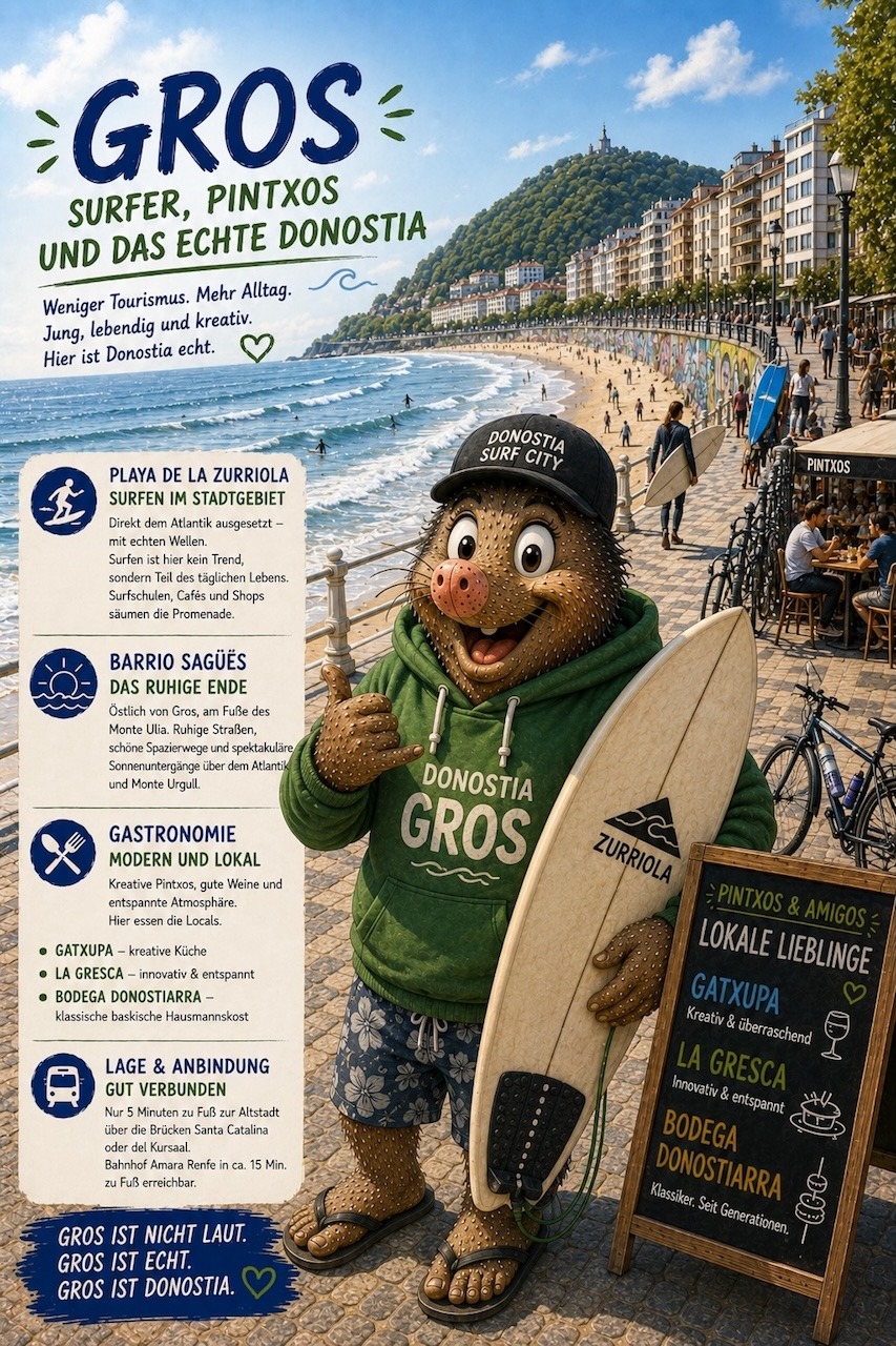 Gros San Sebastian – Surfstrand Zurriola und Kursaal-Kulturzentrum in Donostia