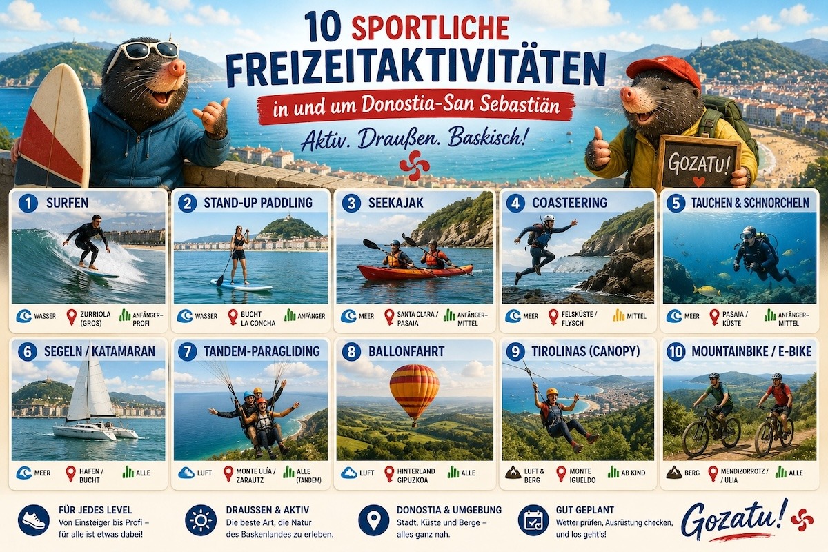 10 sportliche Freizeitaktivitäten in und um Donostia-San Sebastián